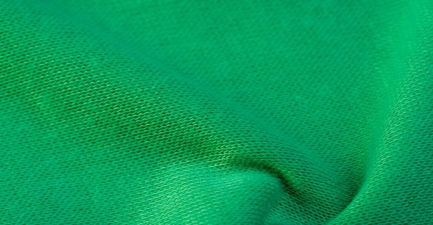 Background, texture, pattern, green wool fabric, thin soft curly or wavy hair forming the hair of a sheep, goat or similar animal, especially when they are used in the manufacture of fabric or yarn - Photo, Image
