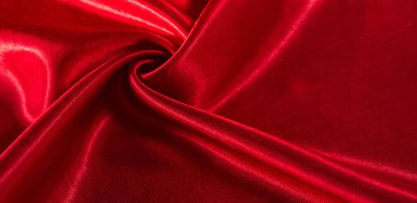 texture, background, pattern, silk fabric of red color. This adorable, soft and shiny fabric has a smooth mink surface ideal for creating your projects. - Photo, Image
