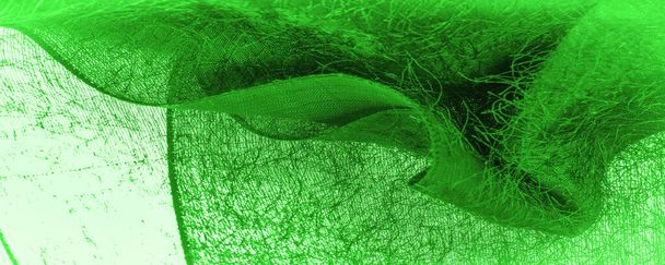 Textura de fondo, adorno decorativo, tela de seda verde, hilos tejidos en la tela, efecto esponjoso, sensación, apariencia o textura de la superficie - Foto, Imagen
