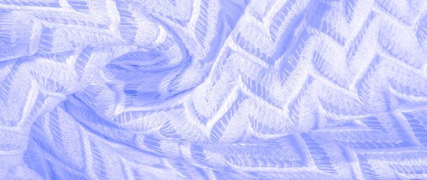 Tekstura, tło, wzór, jedwabna tkanina niebieski, tiul koronki warstwowej, premium gładka zima diamentowa dzianina szalik w postaci pętli nieskończoności - Zdjęcie, obraz