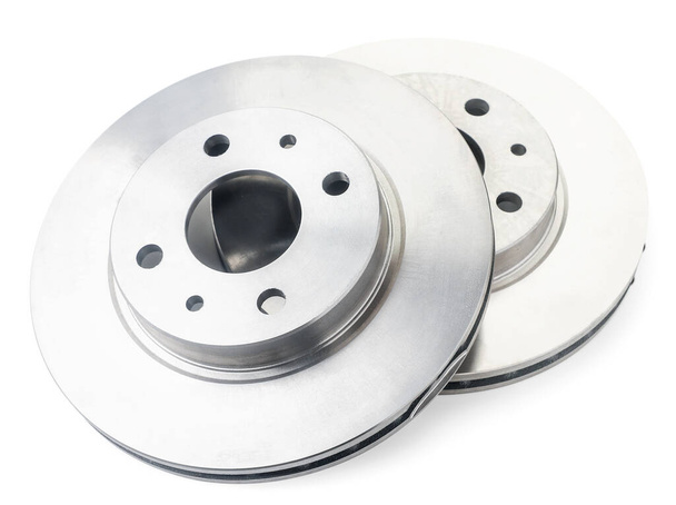 Two car brake disc close-up on a white background. Isolated - Photo, Image