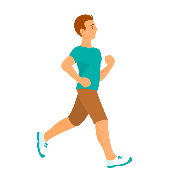 Ένας νεαρός αθληταράς τρέχει. Σωματική δραστηριότητα και υγεία. Διανυσματική απεικόνιση μεμονωμένων χαρακτήρων - Διάνυσμα, εικόνα