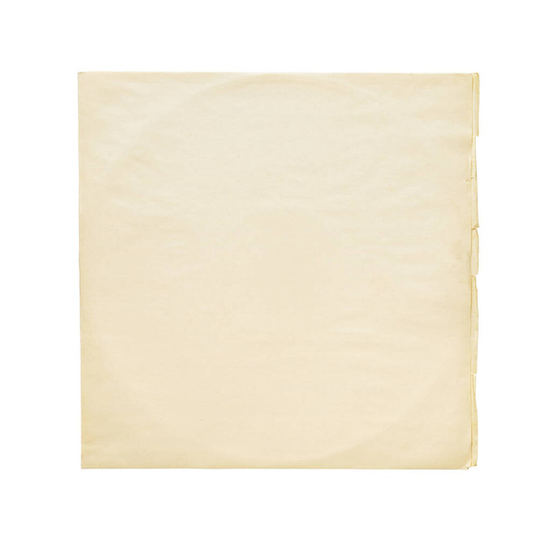 Gelbe Papierinnenhülle für Schallplatten isoliert auf weißem Hintergrund - Foto, Bild