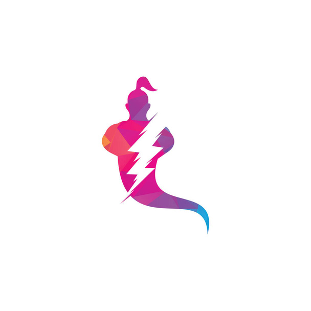 Thunder bolt Genie Logo Design. Magic Fantasy genie concept logo. - Vettoriali, immagini