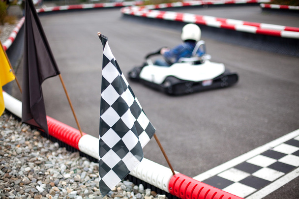 Flags and car on carting track - Photo, image
