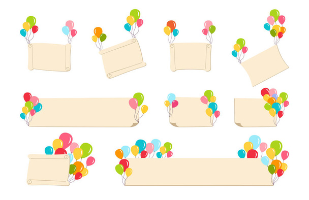 Vacanze palloncini colorati festa di compleanno set piatto - Vettoriali, immagini