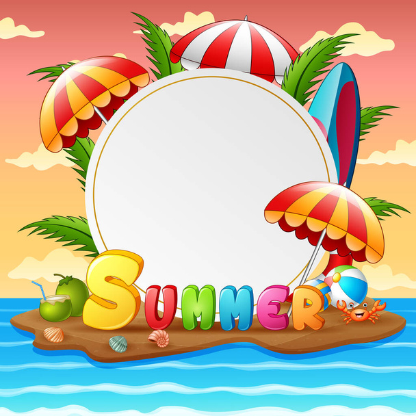 Border template with summer holidays composition on island - Вектор, зображення