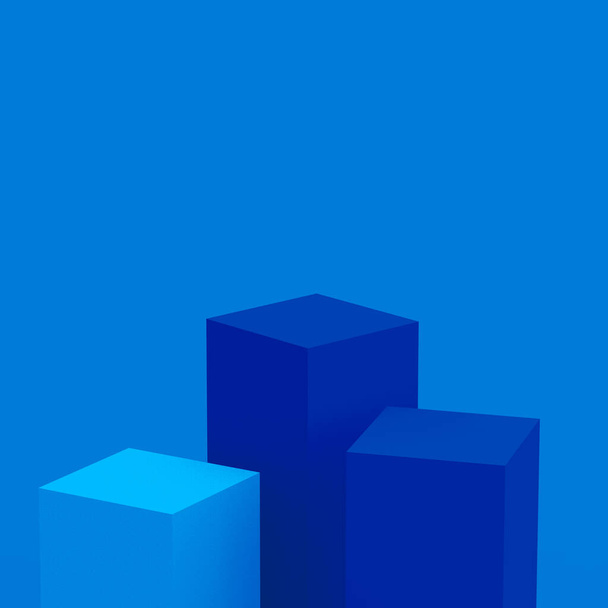 3d kék kockák négyzet dobogó minimális stúdió háttér. Absztrakt 3D geometriai alakú tárgy illusztráció render. Phantom kék szín.Display for technology Innovációs termék. - Fotó, kép