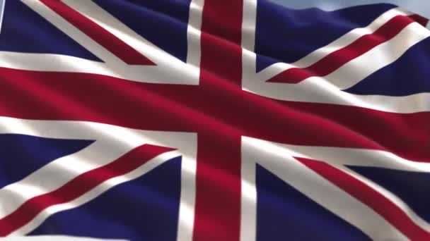 Флаг Великобритании, машущий голубым небом. - Кадры, видео