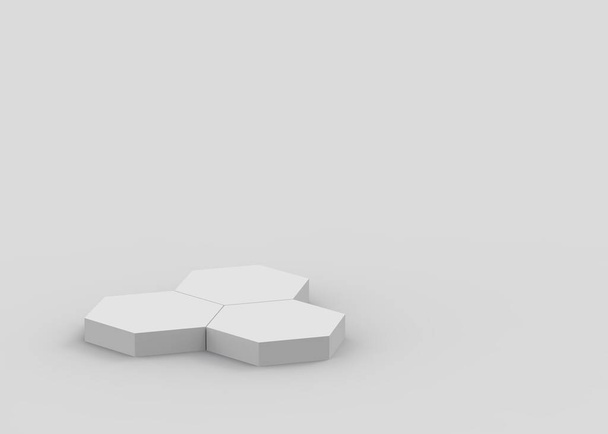 3d branco cinza hexágono pódio mínimo estúdio fundo. Abstrato 3d forma geométrica objeto ilustração render. Exibição de cosméticos e produtos de moda de beleza. - Foto, Imagem