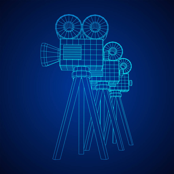 Polygonal camera projector. Movie time. Show film cinema festival concept. Wireframe low poly mesh vector illustration. - Vektor, kép