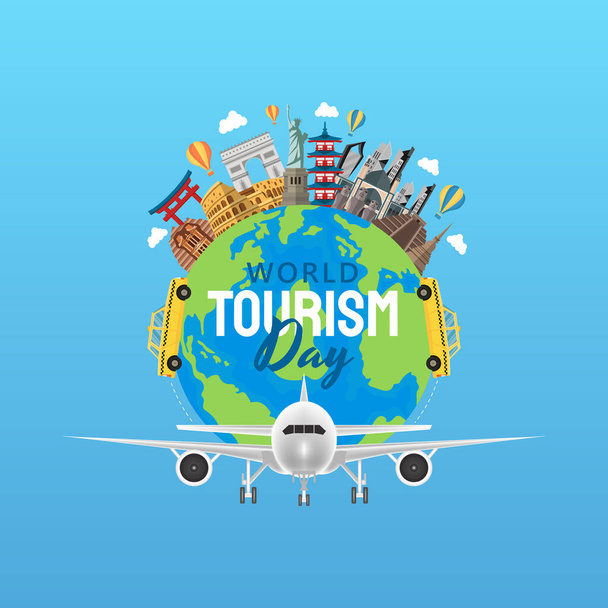 Ilustración dibujada a mano del concepto del día mundial del turismo. Ilustración vectorial - Vector, imagen