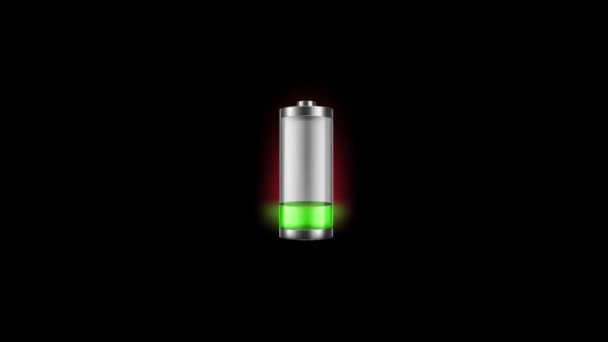 Анимирование значка заряда батареи на чёрном фоне - Кадры, видео