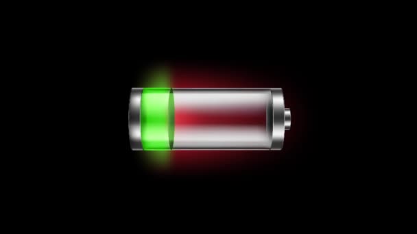 Animación del icono de carga de la batería sobre fondo negro - Imágenes, Vídeo