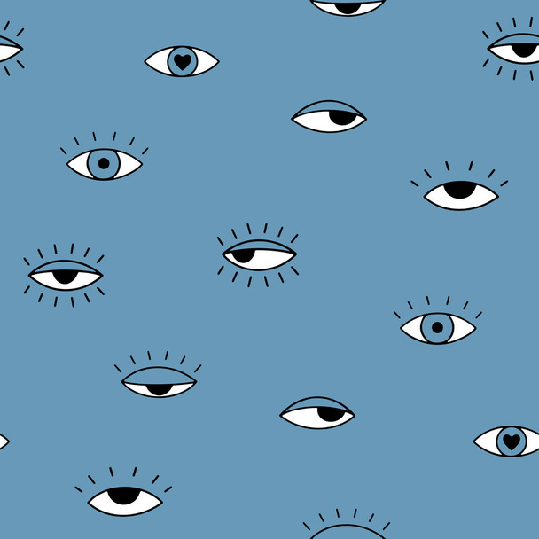 Abstract vector pattern with outline eyes. Graphic vector seamless pattern with open and closed eyes. Simple design. Trendy illustration. Trendy background for fabric, wallpapers, cards and posters - Vektor, Bild