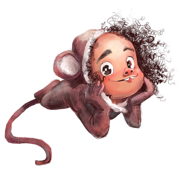 bonito cartoon menina no macacos traje - Foto, Imagem