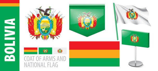 Conjunto vetorial do brasão de armas e bandeira nacional da Bolívia - Vetor, Imagem