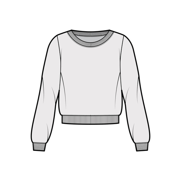 Bawełniana-frotte bluza Ilustracja moda techniczna z relaksującym dopasowaniem, dekolt gałki, długie rękawy, ściągacze - Wektor, obraz