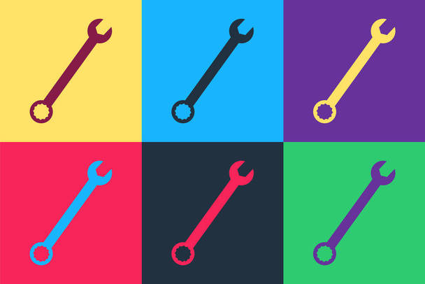 Pop art Spanner icon isolated on color background.  Vector. - Vector, Image
