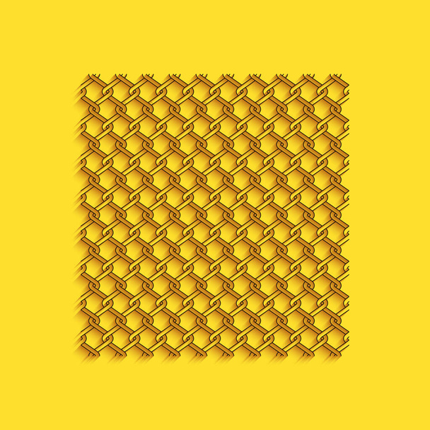 Black Chain Fence icon isolated on yellow background. Metallic wire mesh pattern. Long shadow style. Vector. - Vector, Image