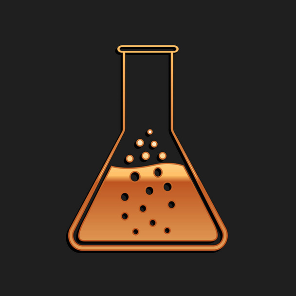 Gold Test tube and flask - icona chimica di laboratorio isolata su fondo nero. Lungo stile ombra. Vettore. - Vettoriali, immagini