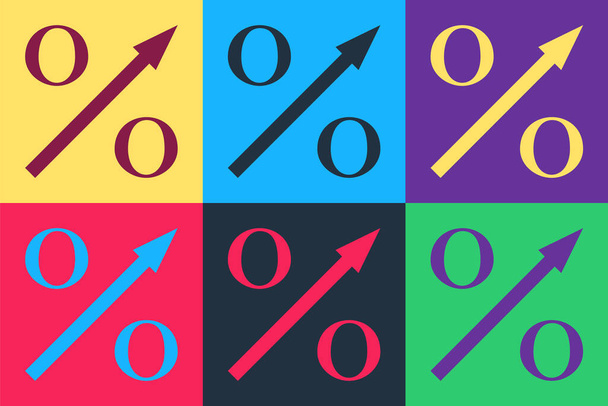 Pop art Percent up arrow icon isolated on color background. Increasing percentage sign.  Vector. - Vector, Image