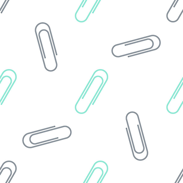 Green Paper clip icon isolated seamless pattern on white background.  Vector. - Vector, Image