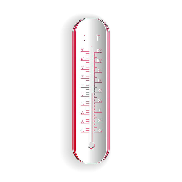 Taglio carta Celsius e fahrenheit meteorologia termometri icona di misurazione isolato su sfondo bianco. Apparecchiatura termometrica che mostra tempo caldo o freddo. Stile cartaceo. Vettore. - Vettoriali, immagini
