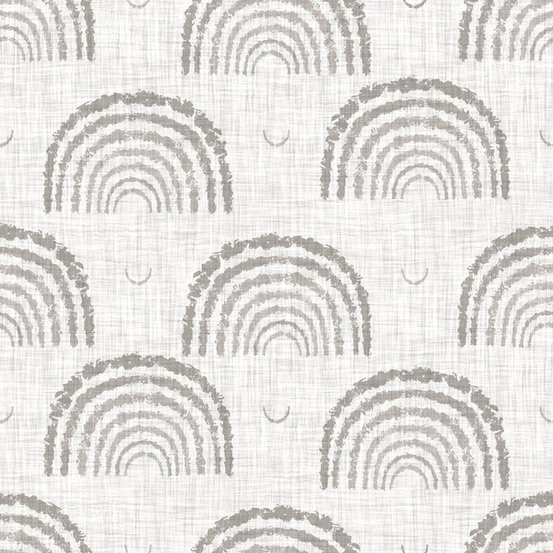 Francia szőtt vászon textúra firka alakú háttér. Ecru len szürke firka motívum zökkenőmentes minta. Durva zöld blokk nyomtatott szövet texturált vászon - Fotó, kép