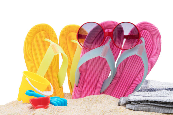 sandals on the beach sand isolated - 写真・画像