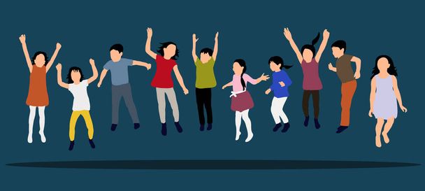 Happy children jumping up, concept of childhood, joy, fun, flat style, isometric people, vector - Vector, Image
