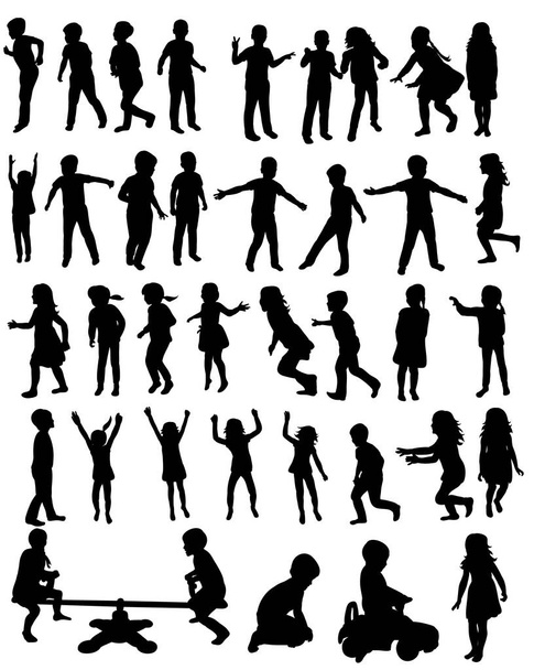 Silhouette of children play, jump, run illustration vector illustration - Vector, Image