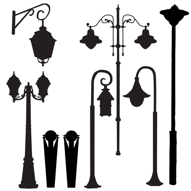 Vetor, ilustração, silhueta de lâmpadas de rua - Vetor, Imagem