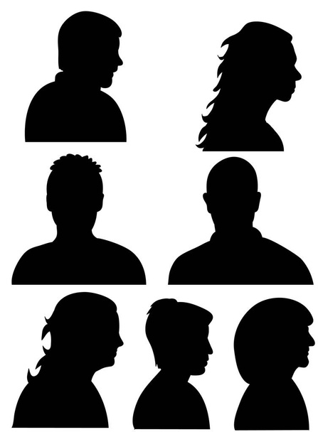  isolated silhouette portrait, collection, male and female - Vector, Image