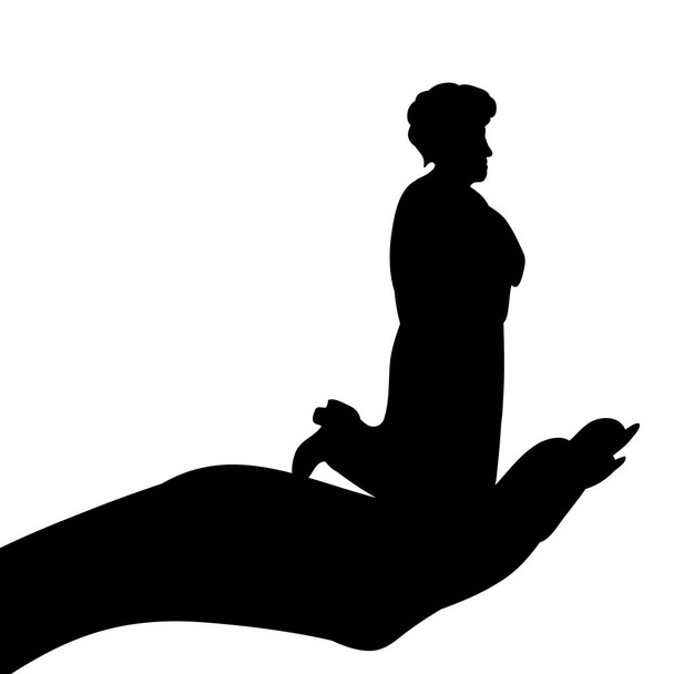  silhueta isolada de uma mulher orando, cuidando - Vetor, Imagem