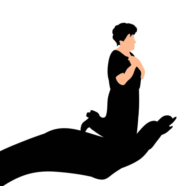 silhueta isolada vetorial de uma mulher orando, cuidando - Vetor, Imagem