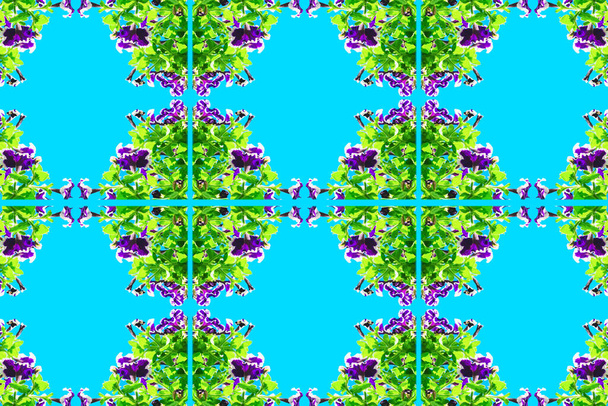 Floral pattern on a blue background. Purple petunia flowers. - Foto, Imagen