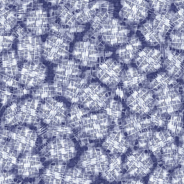 Seamless indigo doodle dot texture. Blue woven boro cotton dyed effect background. Japanese repeat batik resist wash pattern. Distressed dotted dye spot. Asian all over cloth print. - Photo, Image