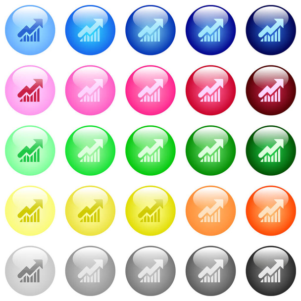 Emelkedő grafikon ikonok készlet 25 színes fényes gömb gombok - Vektor, kép