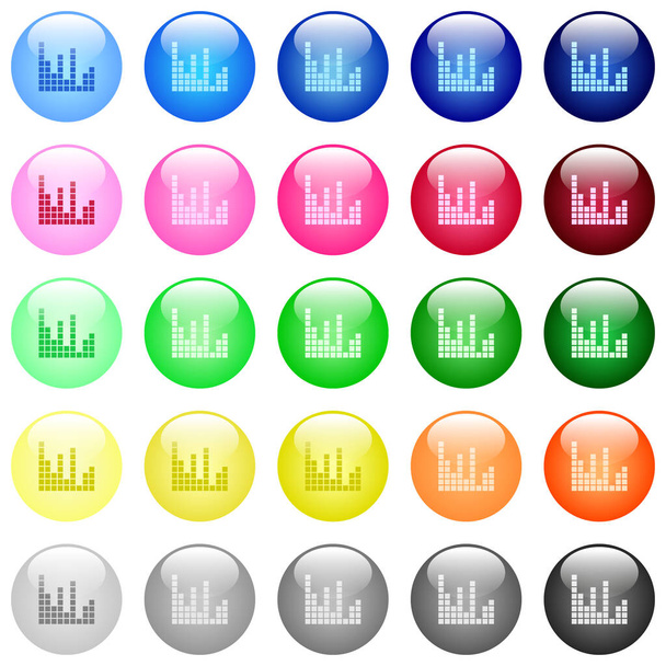 Iconos de barras de sonido en conjunto de 25 botones esféricos brillantes de color - Vector, imagen
