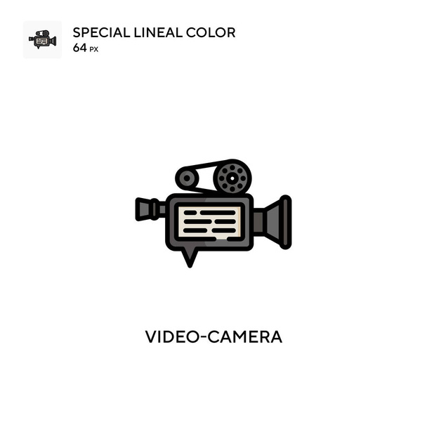 ビデオカメラシンプルなベクトルアイコン。編集可能なストローク上の完璧な色現代ピクトグラム. - ベクター画像