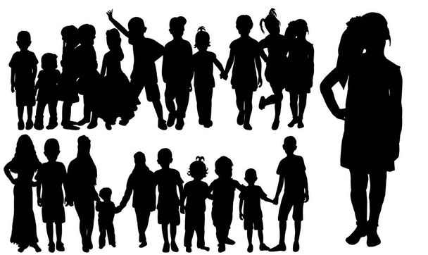 Vecteur, silhouette isolée enfants, ensemble, groupe - Vecteur, image