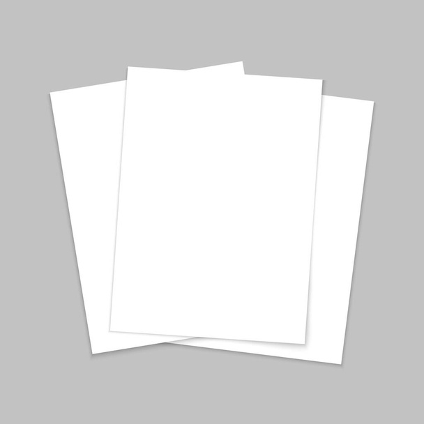 Χαρτιά Mockup. Κενό υπόδειγμα φύλλου οδηγιών χρήσης. A4 κάλυμμα και φυλλάδιο. Στοίβα από λευκά σεντόνια. Σελίδα για φυλλάδιο και κάρτα. Απομίμηση εγγράφου με σκιά. Τρία γράμματα μπροστά για βιβλιαράκι και βιβλίο. Διάνυσμα. - Διάνυσμα, εικόνα
