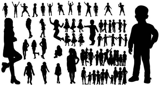 Vector, isolated silhouette of children, set of silhouettes of children playing - Vector, Image