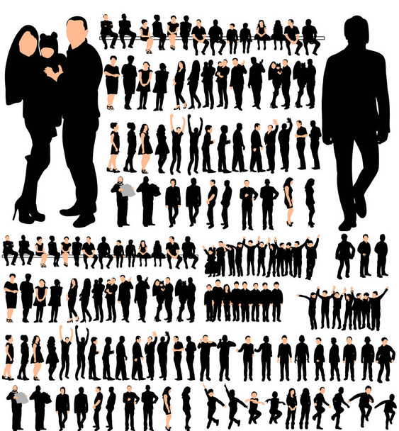 geïsoleerd silhouet van mensen, mannelijke vrouwelijke kinderen, set - Vector, afbeelding
