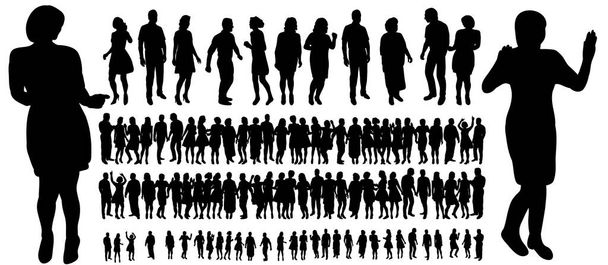 Vector, isolated silhouette of dancing group of people, set of people dancing - Vector, Image