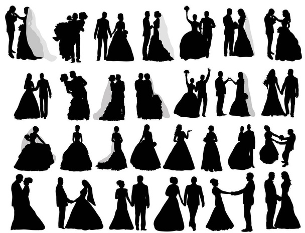 Vector, isolated silhouette of the bride and groom, a set  - Вектор, зображення