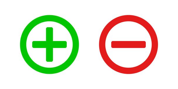 Più e meno vettoriale isolato icona verde e rossa, simbolo di calcolo marche illustrazione - Vettoriali, immagini