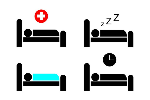 Conjunto de vários ícones de cama, ilustração elemento simples.Projeto plano - Vetor, Imagem