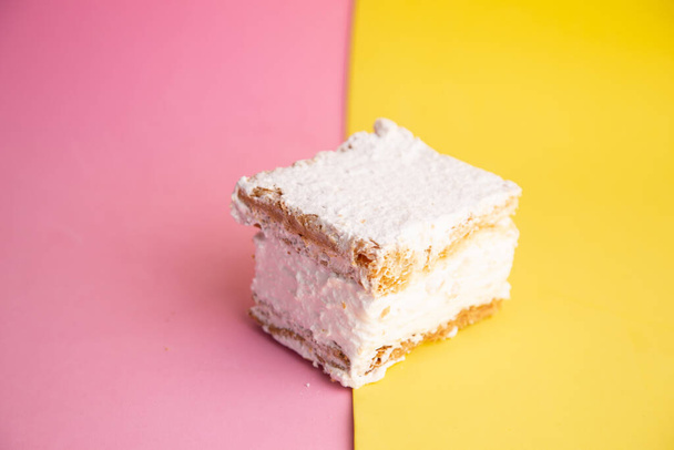 A close up shot of delicious pastel meringue white strudel - Фото, зображення